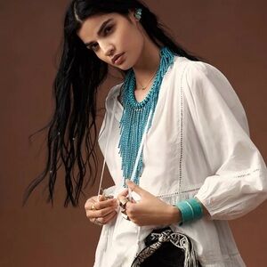 Anthropologie Cascading Fringe Turquoise Statement Necklace